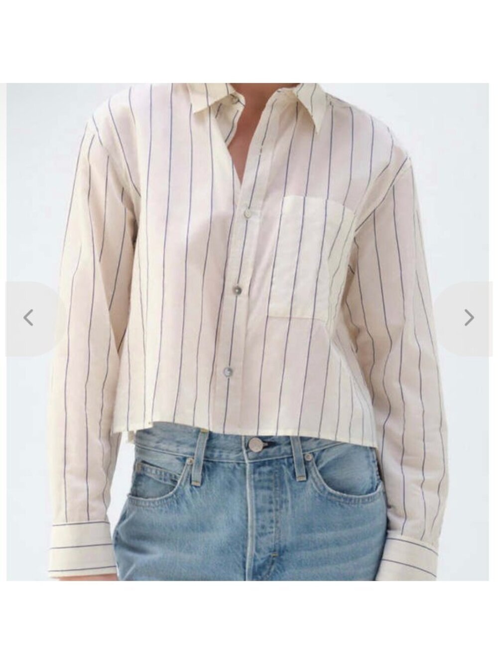 AMO Denim Ruth Crop Shirt Striped Button Down Top M Women